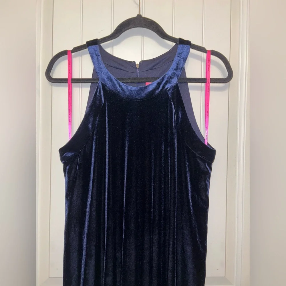 Betsey Johnson Blue Velvet Halter Swing Dress Size 10 - Picture 3 of 10